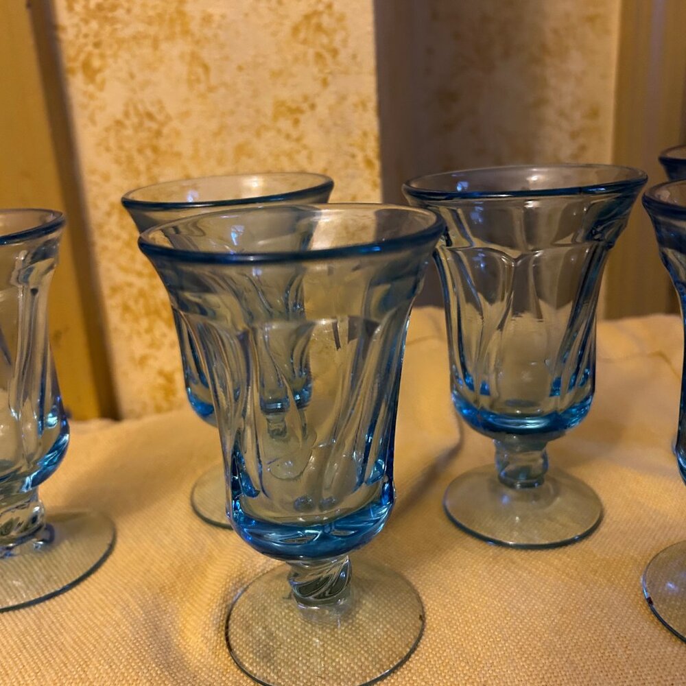 Vintage Goblets Fostoria Jamestown Blue  swirl pattern  5in tall - Picture 6 of 7